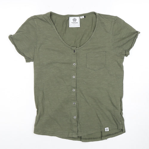 TOG24 Women's Green Button-Up Top Short Sleeve Size 8