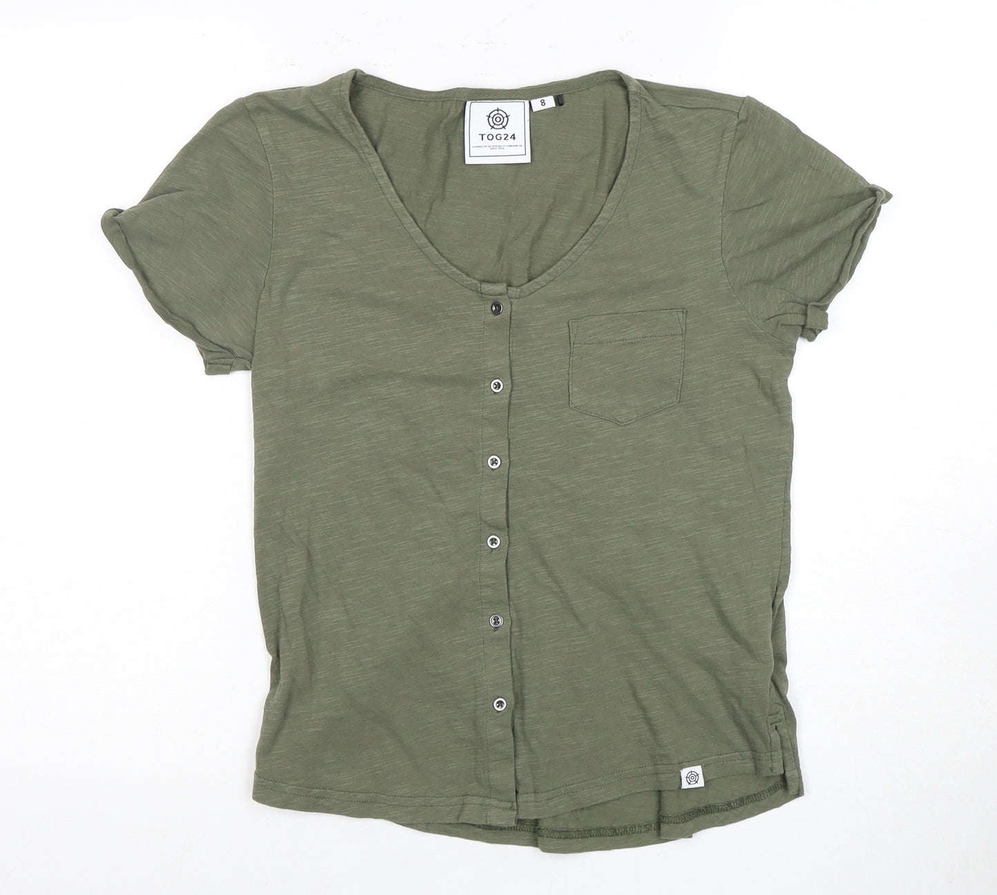 TOG24 Women's Green Button-Up Top Short Sleeve Size 8