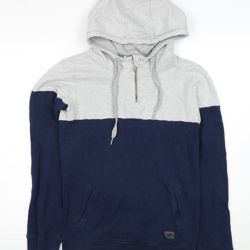 Adidas Men's Grey & Blue 1/4 Zip Hoodie, Size S
