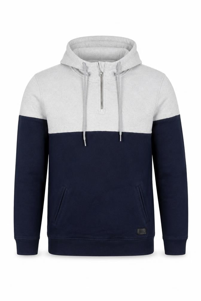 Front view of Adidas Men's Grey & Blue 1/4 Zip Hoodie, size S
