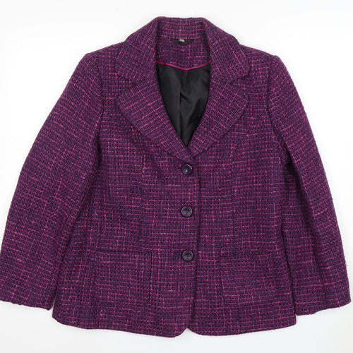 EWM Women's Purple Blazer Size 12 Bouclé Houndstooth