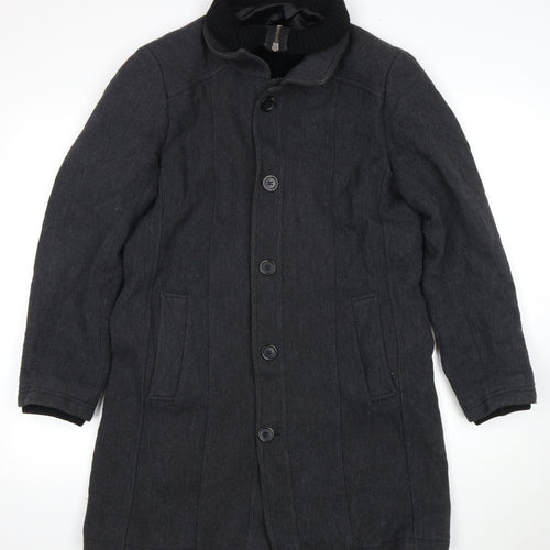 Zara Men’s Black Mid-Length Wool Overcoat, Size L
