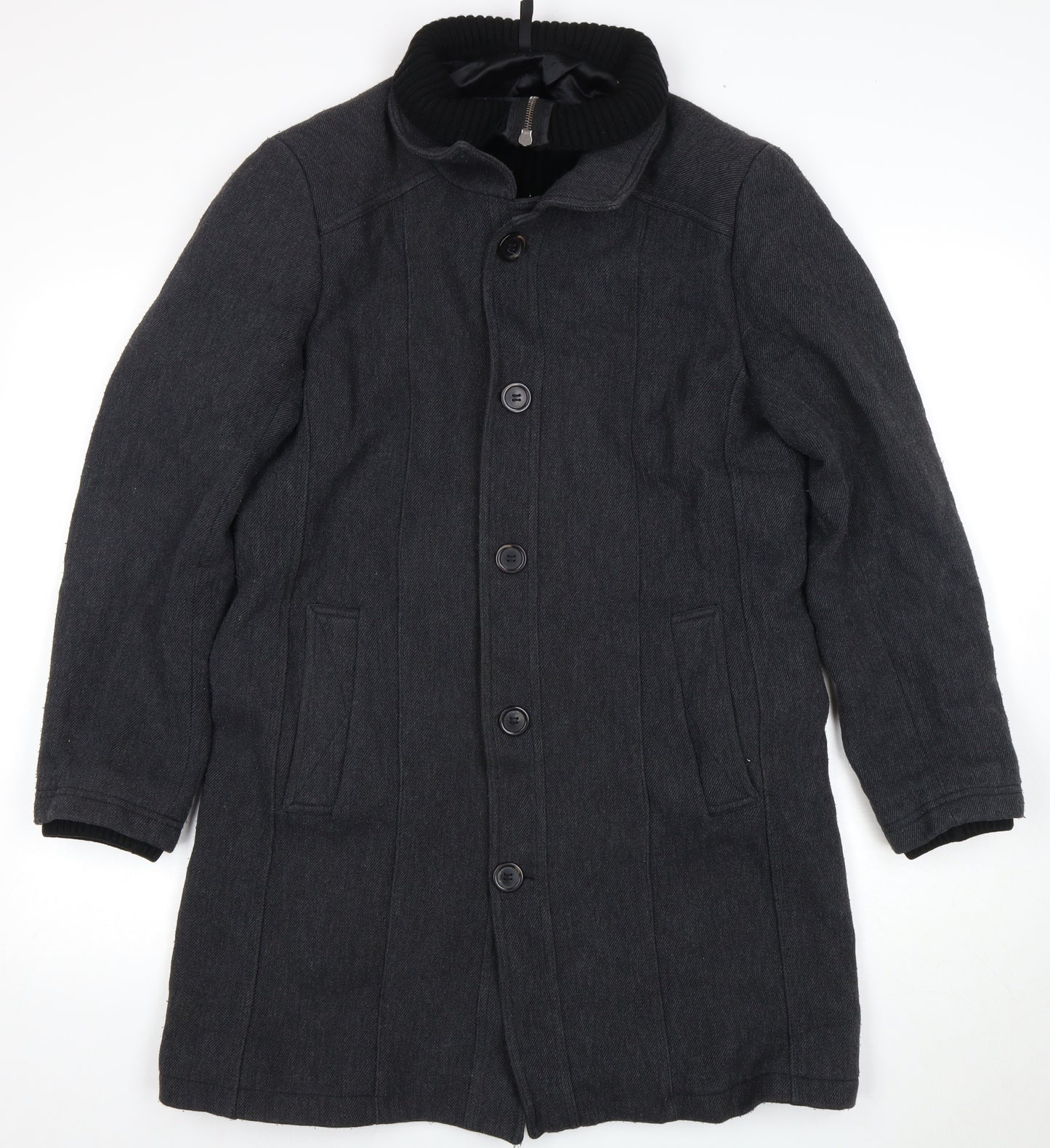 Zara Men’s Black Mid-Length Wool Overcoat, Size L
