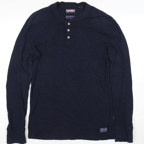 Superdry Men’s Blue Cotton Henley Long Sleeve T-Shirt L
