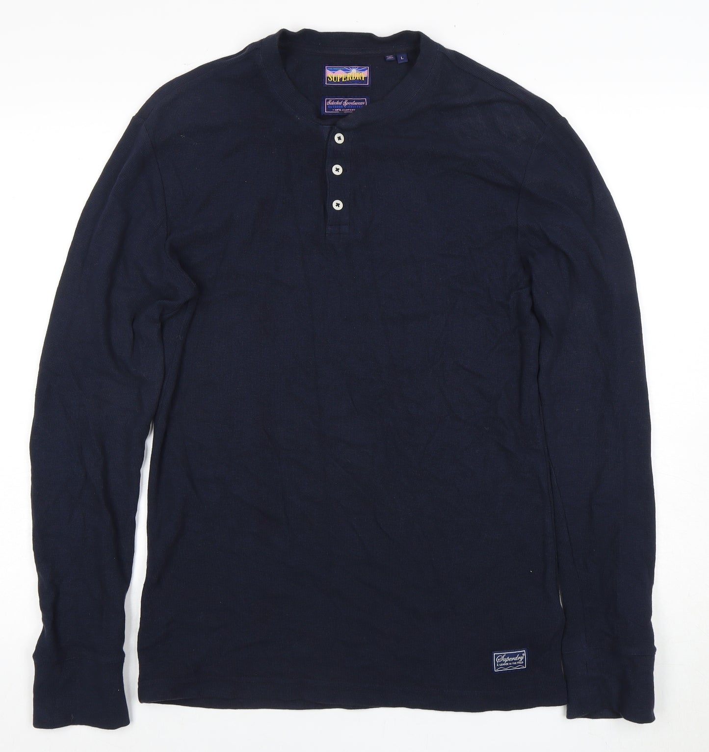 Superdry Men’s Blue Cotton Henley Long Sleeve T-Shirt L
