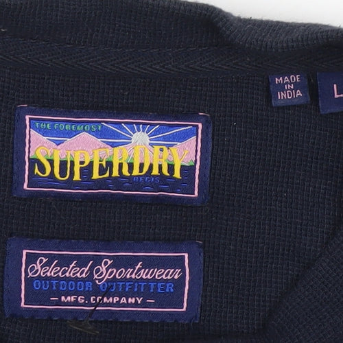Superdry Men’s Blue Cotton Henley Long Sleeve T-Shirt L