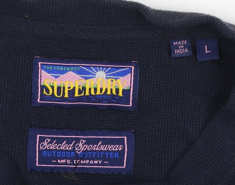 Superdry Men’s Blue Cotton Henley Long Sleeve T-Shirt L