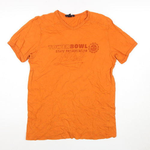 H&M Men's Orange Graphic Short Sleeve T-Shirt, S