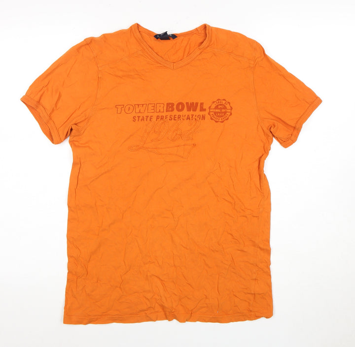 H&M Men's Orange Graphic Short Sleeve T-Shirt, S