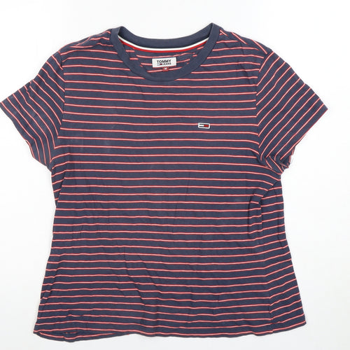 Tommy Jeans Women's Blue Striped T-Shirt M