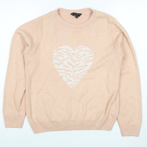 Dorothy Perkins Women's Pink Animal Print Jumper UK 8