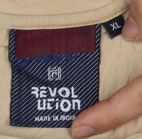 Revolt Men’s Beige Graphic Print T-Shirt XL