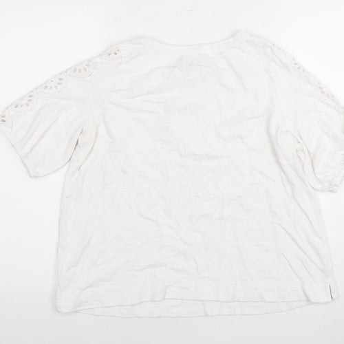 LOFT Women's White Cotton Crochet Sleeve Top M