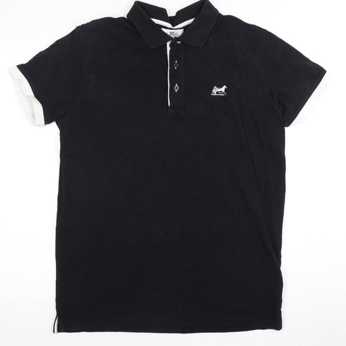 LODING Men's Black Polo Shirt XL Collared Short Sleeve
