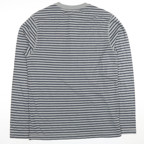 Gap Men's Grey Striped Henley Long Sleeve T-Shirt M