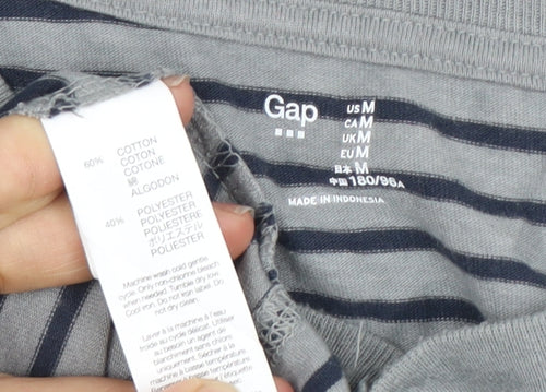 Gap Men's Grey Striped Henley Long Sleeve T-Shirt M