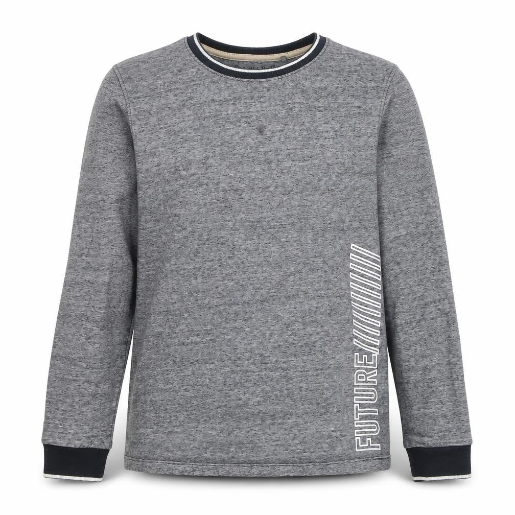Front view of Chill'n boys’ grey crew neck sweatshirt 14 years