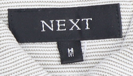 Next Men's Grey Striped Polo M Short Sleeve 1/4 Zip