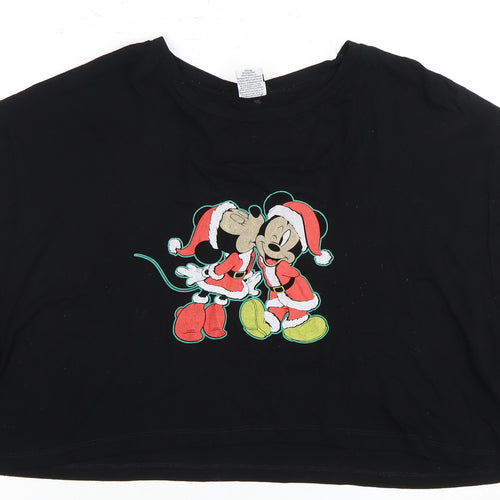 Disney Women's Black Mickey Christmas Cropped T-Shirt - Size 14