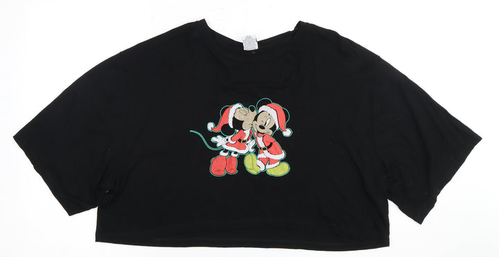 Disney Women's Black Mickey Christmas Cropped T-Shirt - Size 14