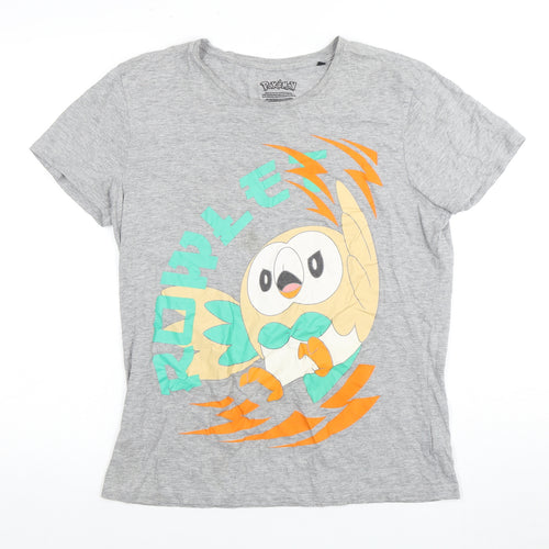 Pokemon Rowlet Grey Unisex T-Shirt L Anime Graphic