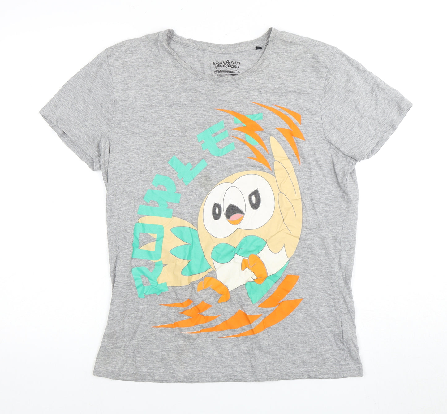 Pokemon Rowlet Grey Unisex T-Shirt L Anime Graphic