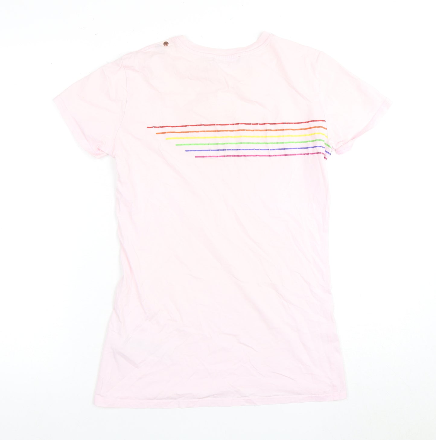 Diesel Women's Pink Crew Neck Rainbow T-Shirt - Size L