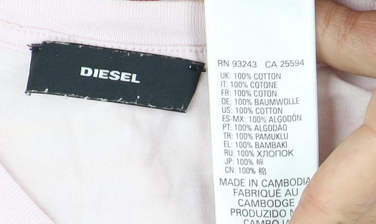 Diesel Women's Pink Crew Neck Rainbow T-Shirt - Size L