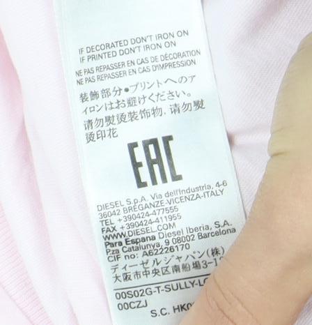 Diesel Women's Pink Crew Neck Rainbow T-Shirt - Size L