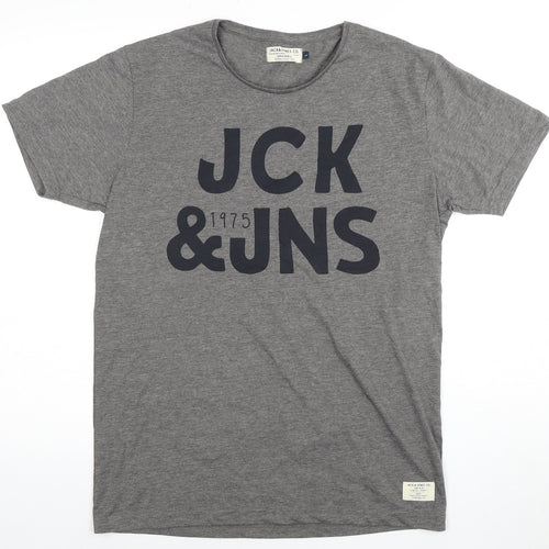 Jack & Jones Men's Grey Logo T-Shirt, Size L