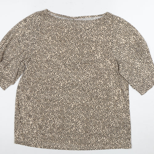 H&M Women's Beige Animal Print Blouse, S, Boat Neck