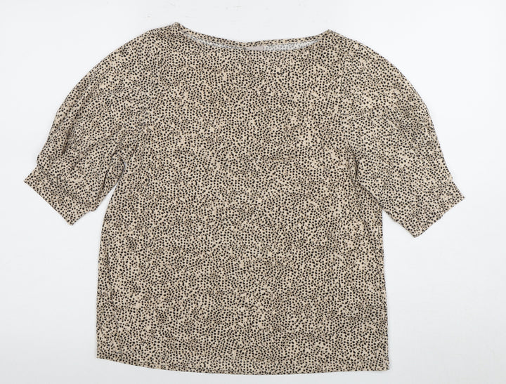 H&M Women's Beige Animal Print Blouse, S, Boat Neck