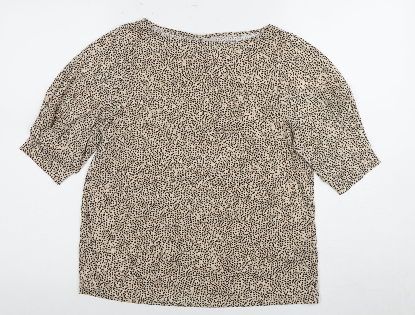 H&M Women's Beige Animal Print Blouse, S, Boat Neck