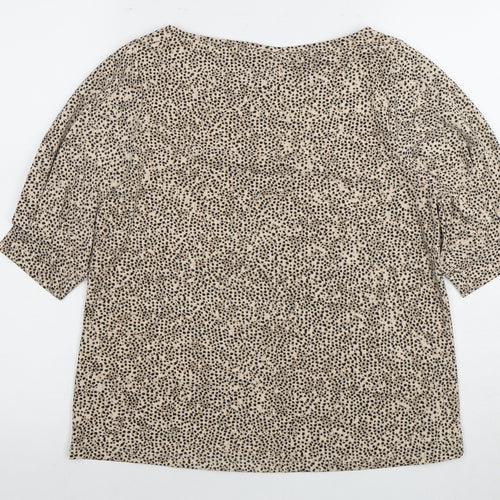 H&M Women's Beige Animal Print Blouse, S, Boat Neck
