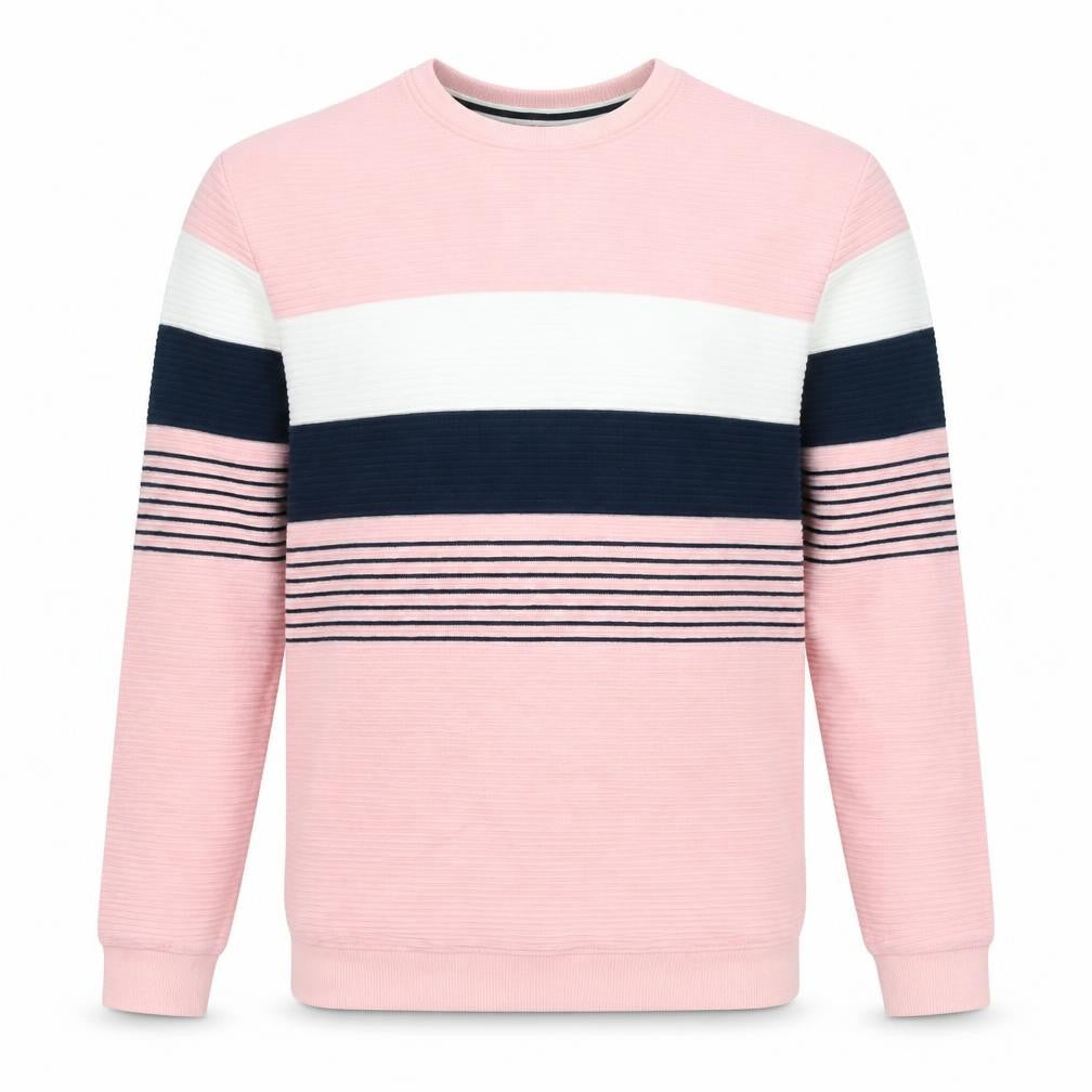Front view of BRYSKY Men’s Pink Striped jumper L