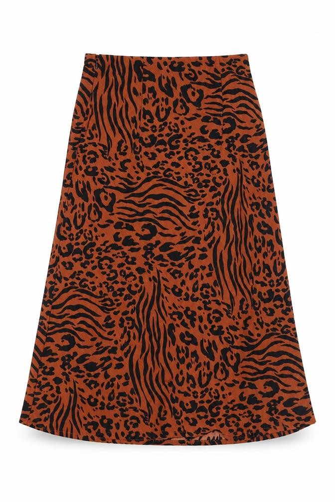 Forever 21 Women Brown Animal Print A-Line Skirt Size S