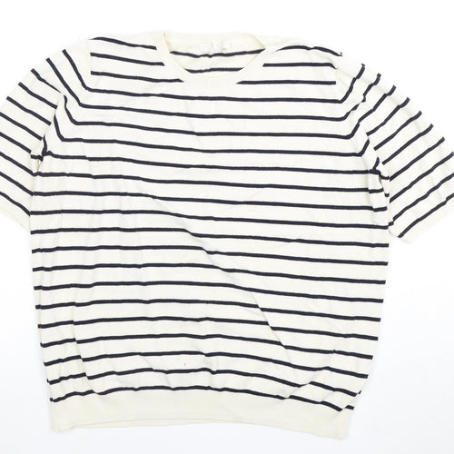 H&M Women's L White Striped Basic T-Shirt