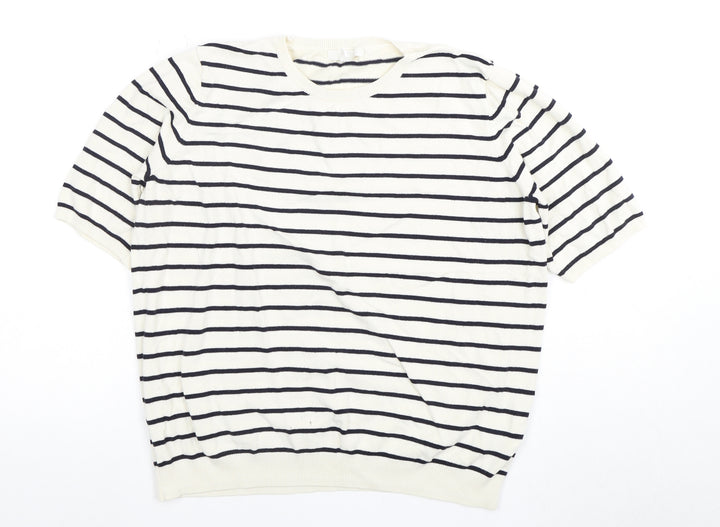 H&M Women's L White Striped Basic T-Shirt