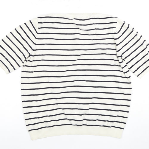 H&M Women's L White Striped Basic T-Shirt