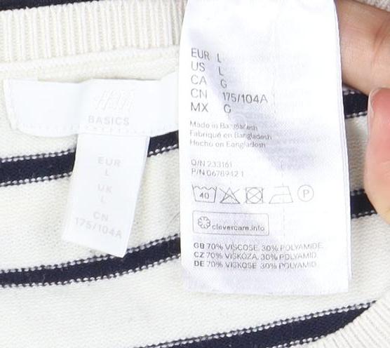 H&M Women's L White Striped Basic T-Shirt