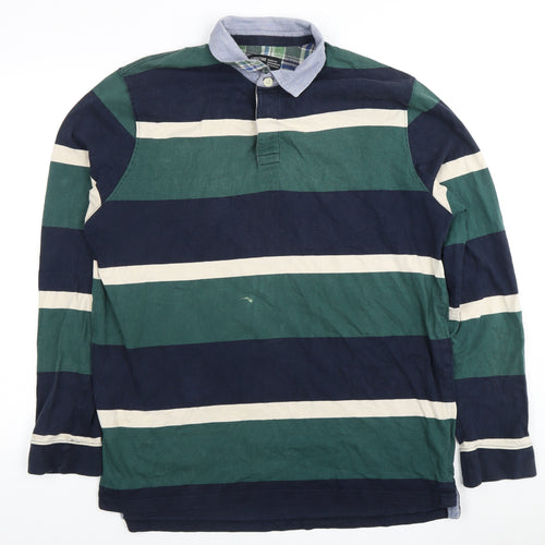 Sandstone & Co. Men's L Green Blue Striped Polo