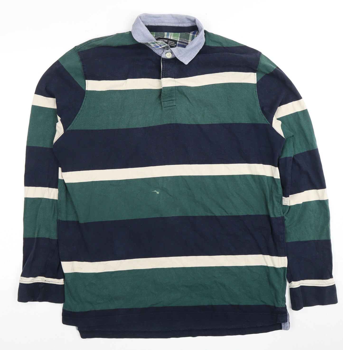 Sandstone & Co. Men's L Green Blue Striped Polo
