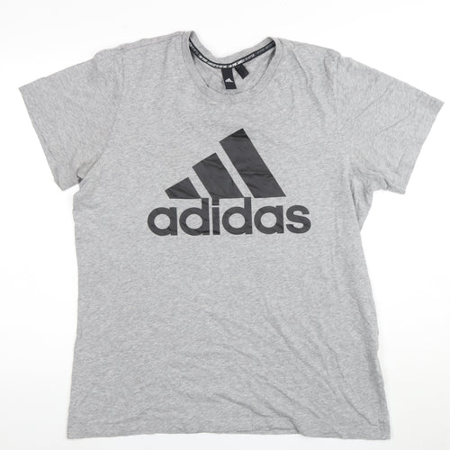 Adidas Men's Grey Cotton T-Shirt, Size L, Logo Accent