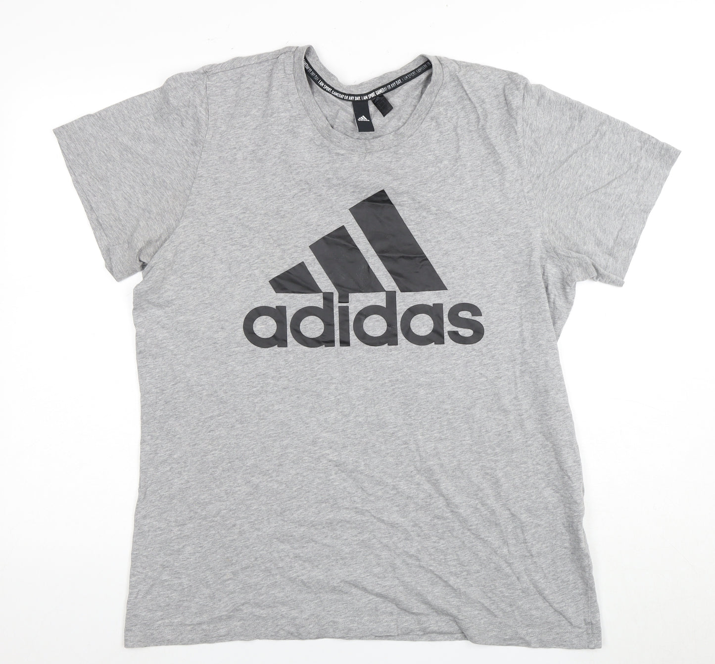 Adidas Men's Grey Cotton T-Shirt, Size L, Logo Accent
