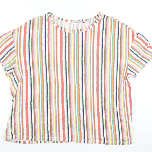 Pull&Bear Women's Multicoloured Striped T-Shirt M