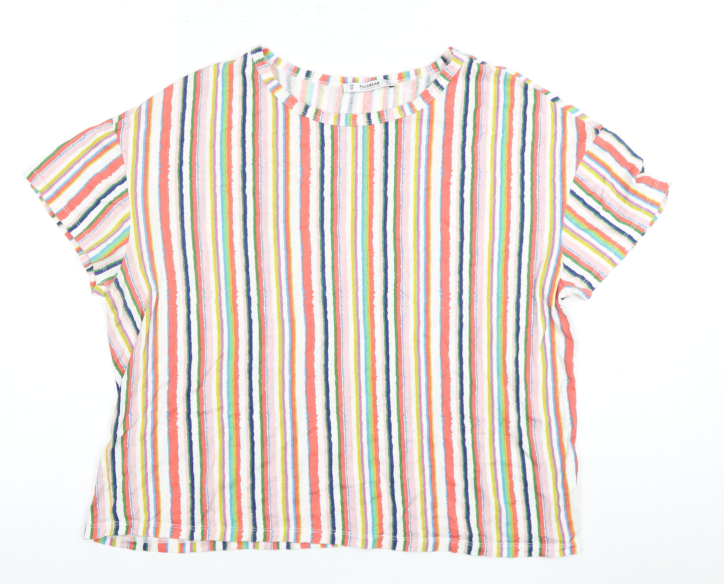 Pull&Bear Women's Multicoloured Striped T-Shirt M