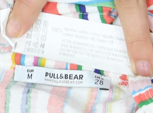 Pull&Bear Women's Multicoloured Striped T-Shirt M