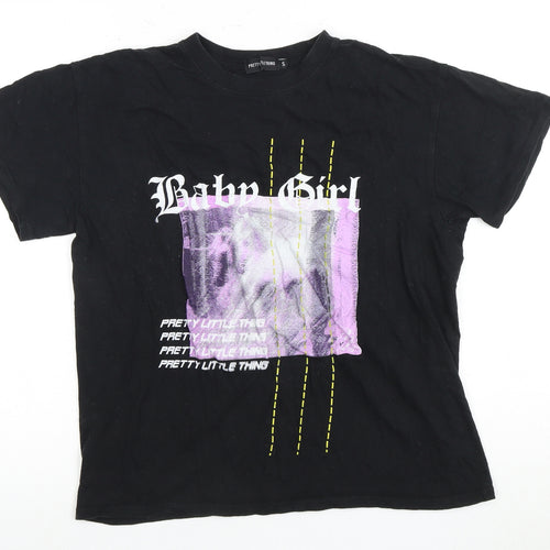 PrettyLittleThing Women's Black Graphic T-Shirt, Size S, Casual