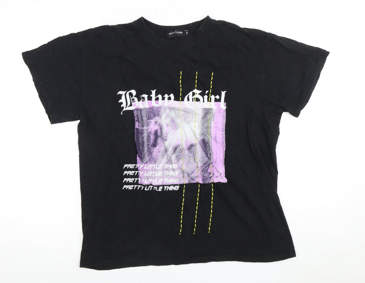 PrettyLittleThing Women's Black Graphic T-Shirt, Size S, Casual