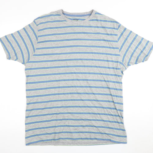 James Pringle Men's Striped T-Shirt L Grey Blue
